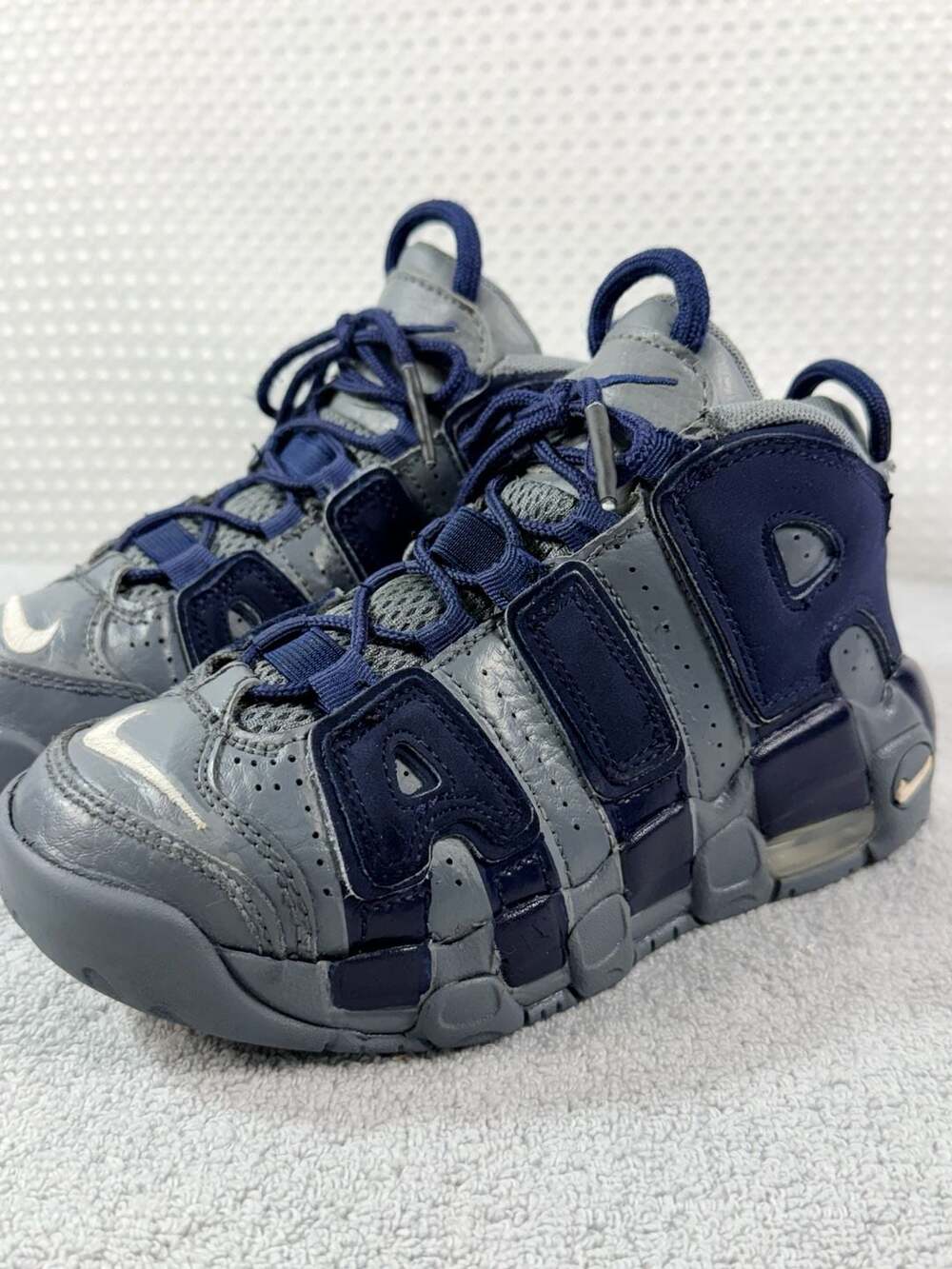 Nike Air More Uptempo Size 1Y Cool Grey Midnight Navy Basketball Shoes
